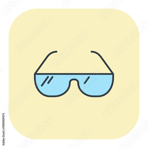 Flat vector icon of blue stylish sunglasses for summer eye protection. Illustration for vacation design