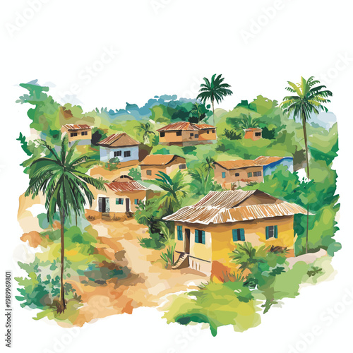Togoville. Togoville hand drawn watercolor illustration on white background