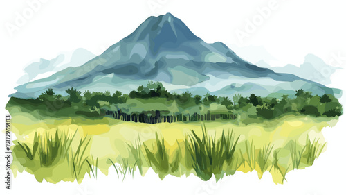 Virunga National Park. Virunga National Park hand drawn watercolor illustration on white background