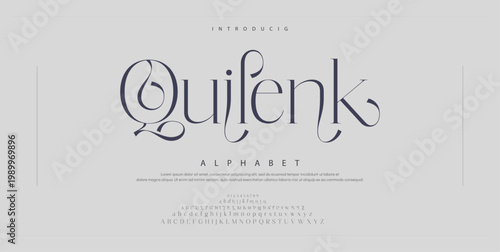 Quilenk Elegant font alphabet uppercase lowercase and number. Classic lettering minimal fashion designs. Typography modern serif fonts regular decorative vintage concept. Vector illustration