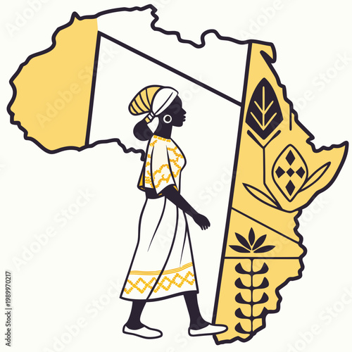 African Woman Walks Across Continent Outline