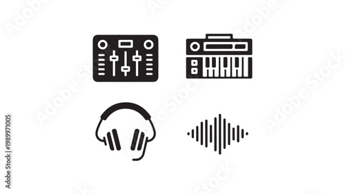 Sound Engineering Equipment Icons for Music Production and Audio Mixing