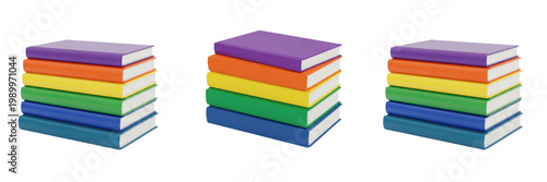 Cuadro en lienzo Set of Stack of Colorful Books Isolated on White Background PNG
