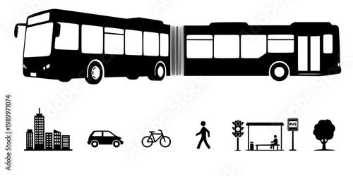 Articulated Transit Bus Silhouette Vector - High Capacity Urban Transport