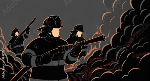 Firefighters battling a large blaze with hoses and protective gear.