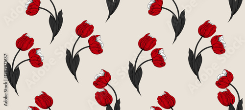 Flower pattern in  vector. Hand draw line tulip pattern background