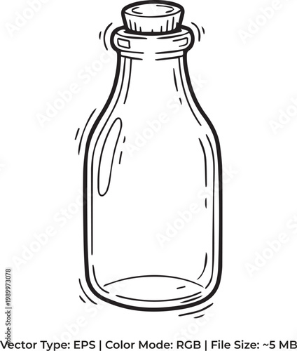 Vintage Glass Milk Bottle Black Line Doodle