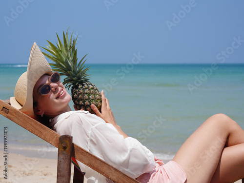 happy young woman on the beach
