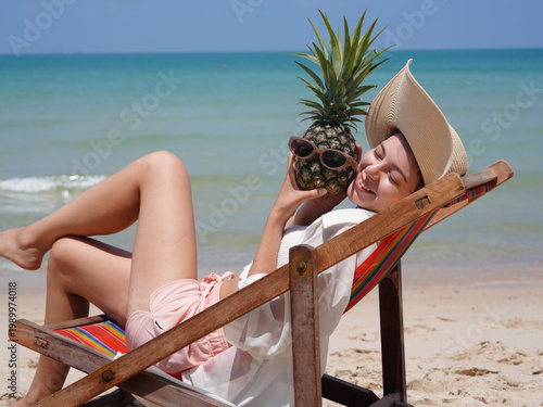 happy young woman on the beach