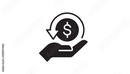 Hand holding coin with dollar sign and clockwise refresh arrows for payment processing and billing reminders