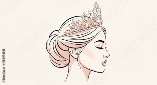 Elegant Woman Wearing a Crown in Profile.