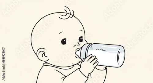 Baby drinking milk from a bottle illustration.
