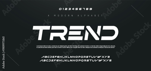 TREND Sport Modern Future Logo Alphabet Font and Number. Typography abstract italic bold fonts technology, sport, movie brand and logos. vector illustration