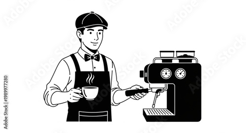 Barista Making Coffee with Espresso Machine.