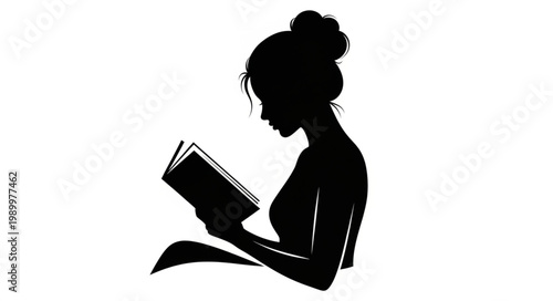Silhouette of a woman reading a book.