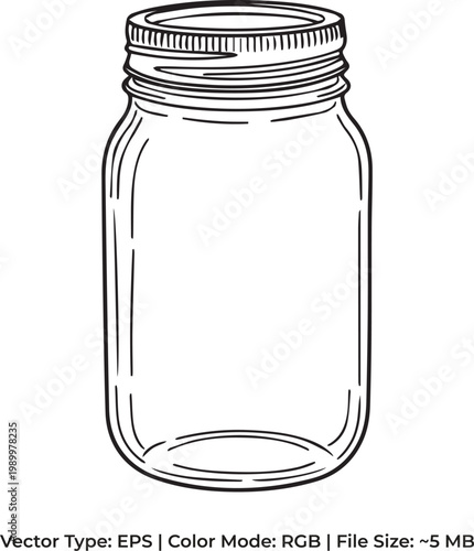 Vintage Mason Jar Black Line Doodle