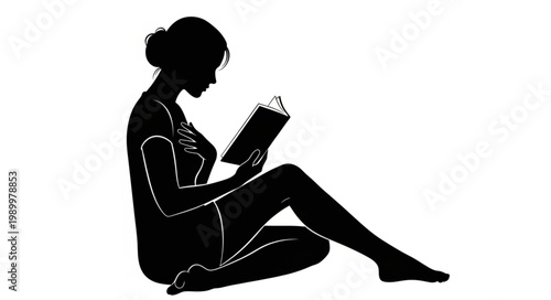 Silhouette of a Woman Reading a Book.