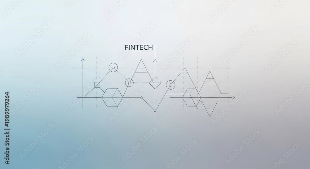 Obraz premium Abstract geometric blueprint of financial technology concepts, visualizing data trends and market analytics with clean lines on a soft gradient background.