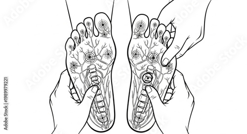 Foot Reflexology Chart Illustration Showing Pressure Points.