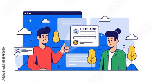 Business People Sharing Positive Feedback Online Illustration