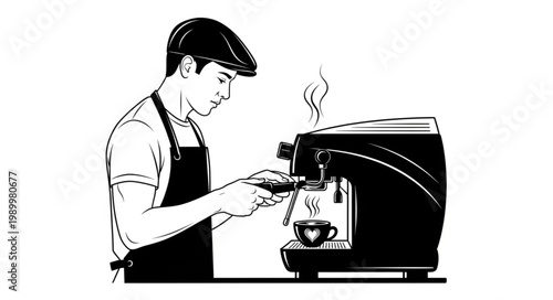 Barista Making Coffee with Espresso Machine.
