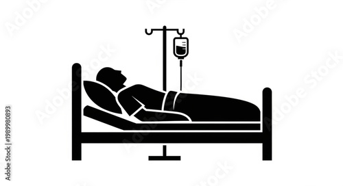 Patient Lying in Hospital Bed with IV Drip Icon.