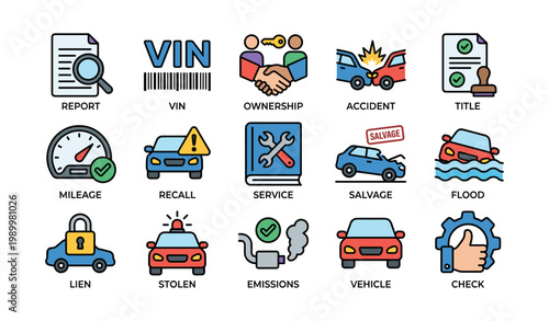 Vehicle history icons showing ownership and condition indicators