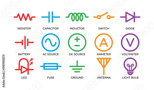 Electrical and electronic schematic symbols for circuits