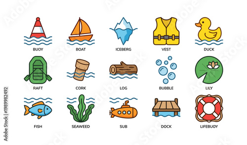 Water and nautical icons showing boats life and marine items