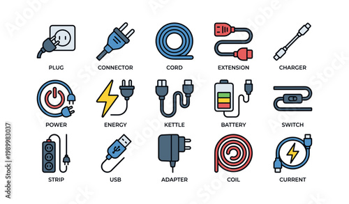 Various plug and cable icons depicting power and connectors
