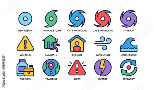 Storm and emergency icons showing hazards and response