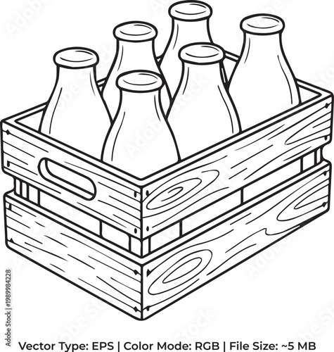 Retro Milk Crate and Bottles Doodle