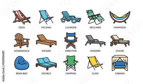 Deck chair icons depicting loungers and seating options outdoors
