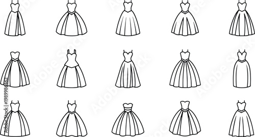 Black and white of female fashion models in dresses and gowns silhouettes