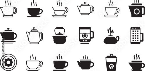 Black and white of kitchen utensils and appliances isolated on white background