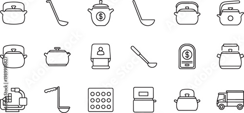 Flat of various kitchen utensils and appliances in black white and gray kitchen appliances flat black