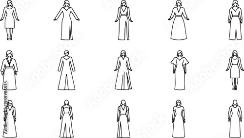 Minimalist of diverse business professionals in formal attire silhouettes women