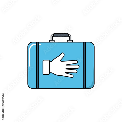 Blue suitcase with a white glove icon, symbolizing protection and travel assistance
