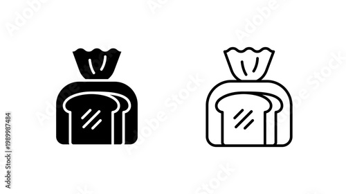 Plastic packaged bread glyph outline icon. Sealed store bread product. Used for retail and grocery display. Food and packaging.