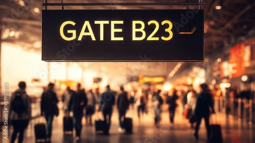 Busy concourse at international airport gate B23
