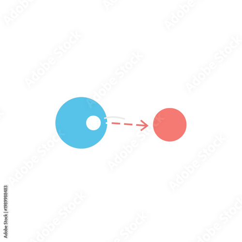 Flat design representing an atomic bond or electron exchange, a clear visual metaphor for connection and interaction in scientific principles, ideal for educational content