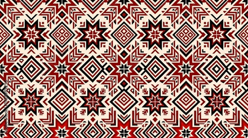 Seamless Traditional Albanian Geometric Dress Embroidery Motifs Red Black