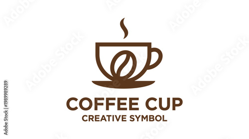 Coffee Cup Creative Symbol with Bean and Steam.