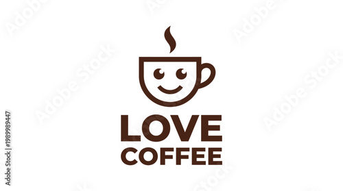 Cute Coffee Cup Logo with Love Coffee Text.