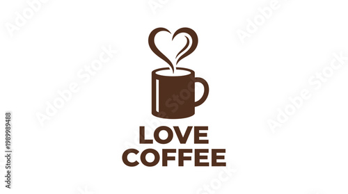 Coffee Cup with Heart Shaped Steam Logo.