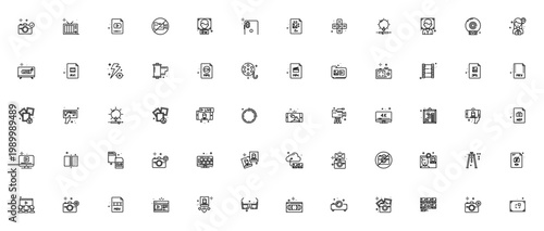 Photo and video icon set. Minimal linear vector icons pack. Includes symbols for camera, film, editing, streaming, media, upload, download, and more. Editable stroke.