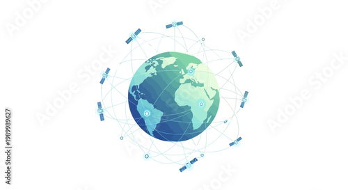 Celebrating China Space Day, a vector illustration depicts Earth surrounded by orbiting satellites connected by network lines, rendered with a clean, minimalist style against a bright white