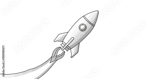 Celebrating China Space Day, a vector illustration shows a monochrome rocket taking flight, symbolizing aerospace innovation with a trail of smoke against a clean white background