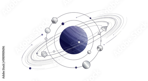 Celebrating China Space Day, a vector illustration presents a stylized satellite orbiting a blue planet, set against a clean white background with a modern aesthetic evoking aerospace