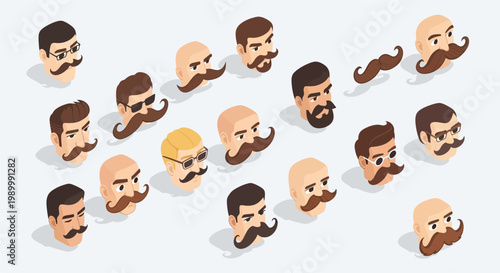 Collection of Cartoon Male Faces with Beards.